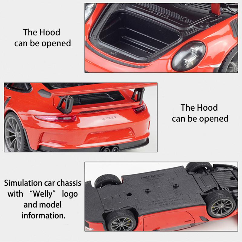 1/24 WELLY Porsche 911 GT3 RS sulamist sportauto mudel survevalu metallist mänguasja võidusõiduauto mudel High Simulation Collection, kingitus lastele