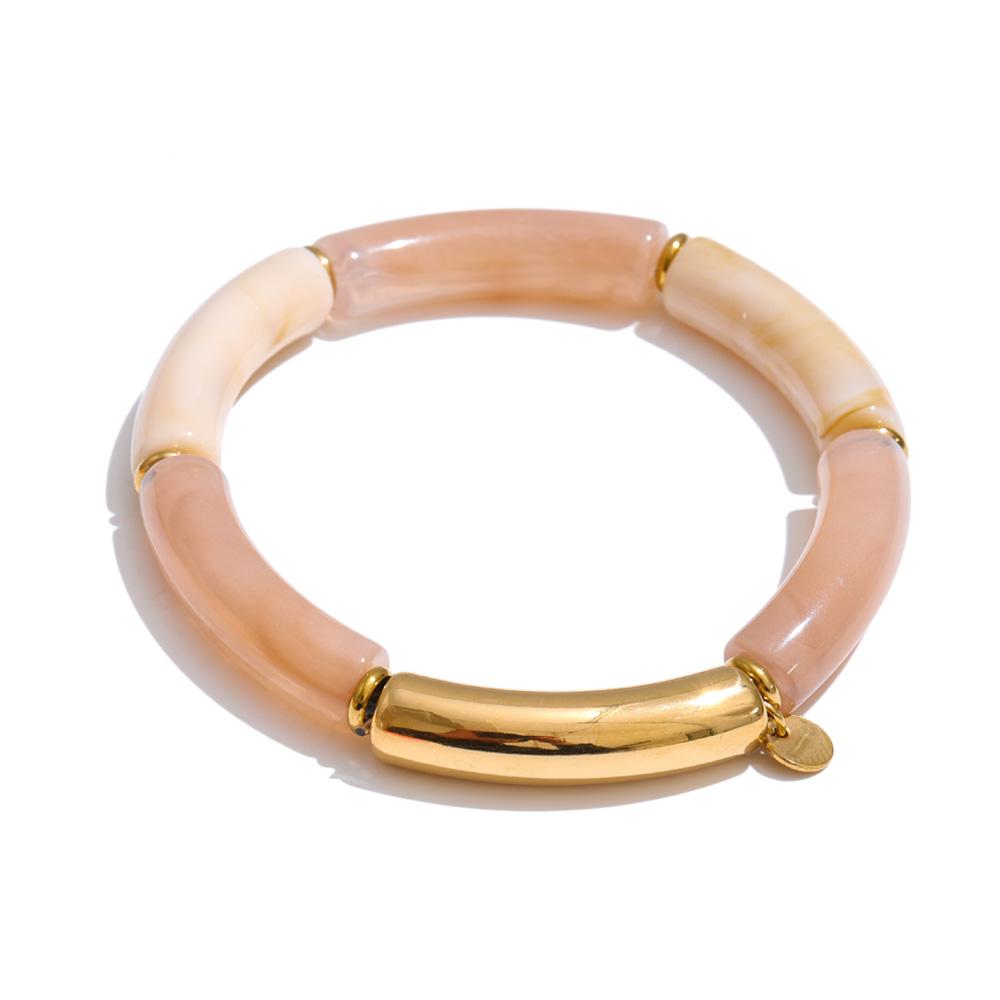 

Yhpup 2026 Resin Acrylic Tubular Candy Multicolored Bracelet Bangle Stainless Steel Spring Summer Handmade Fashion Wrist Jewelry