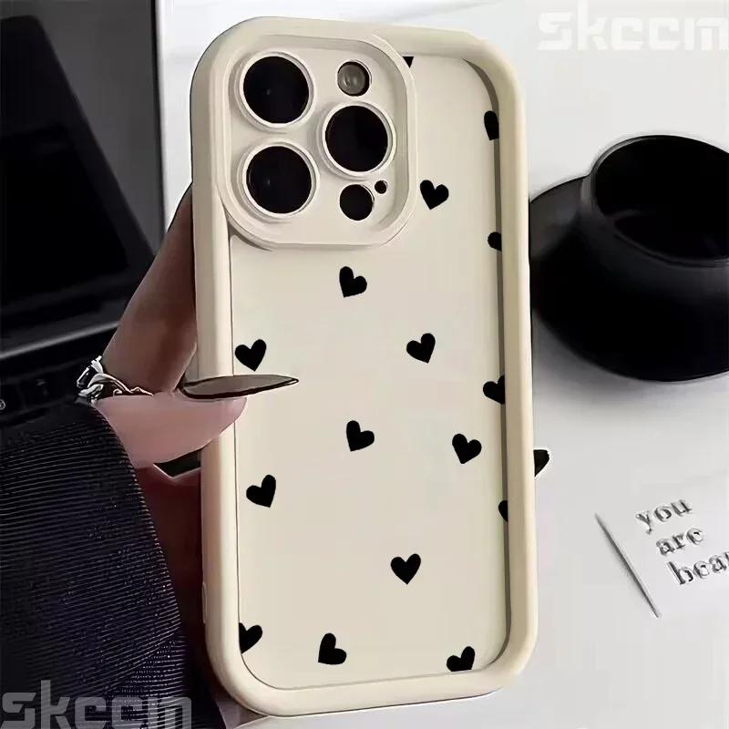Phone Case For iPhone 16 15 13 14 Pro Max 11 12 13 7 8 16 Plus XR X XS Max SE2022 Love Heart Print Matte Soft Shockproof Cover