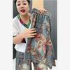 Women's Floral Print Denim Shorts with Belt Elastic Waist Casual Loose Fit Summer Shorts