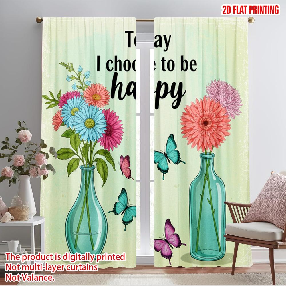 

2pcs 2D flat printing Scene Curtain Today I Choose Happy Flowers Polyester Without Electricity Holiday Decorations Use for gold 52.50×116.00 CM 2pcs