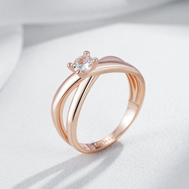 Simple Glossy Cross Rings For Women Fashion Rose Gold Color With Natural Zircon Accessories Daily Fine Jewelry