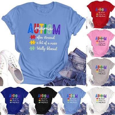Lässiges, tägliches T-Shirt mit Rundhalsausschnitt und Aufdruck für Damen, kurzärmelig, Buchstaben-Oberteil