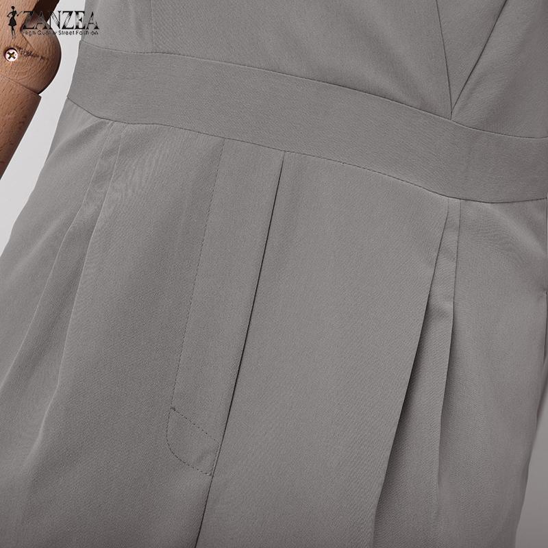 ZANZEA Women Summer V-Neck Casual Short Sleeve Wide Leg Jumpsuits