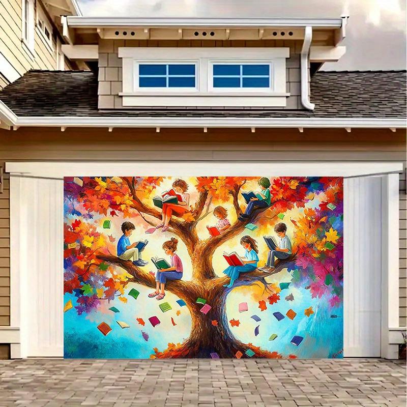1pc Autumn Reading Tree Polyester Banner - Multi-functional room and party decoration durable and easy to hang