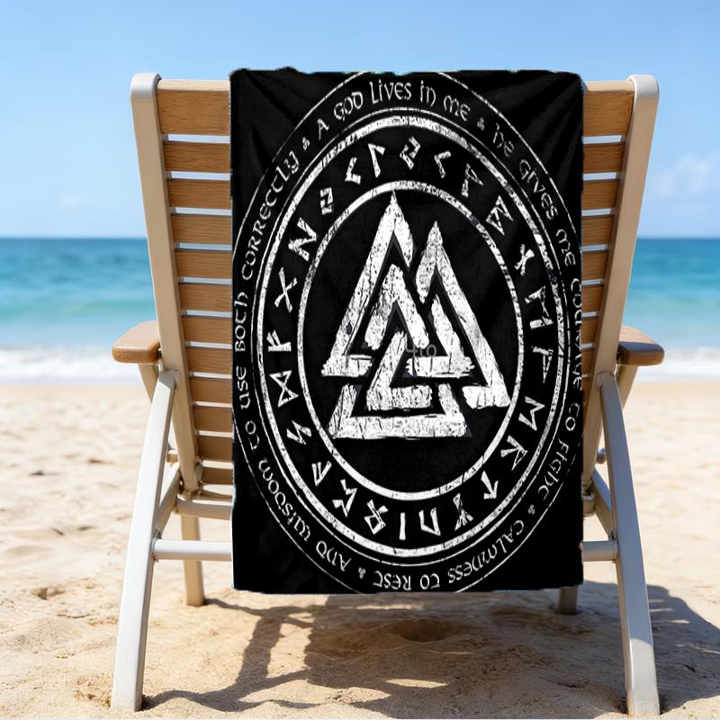 proof beach towel with a Valknut pattern - soft,absorbent,quick-drying,machine washable - perfect for swimming,camping,bathing