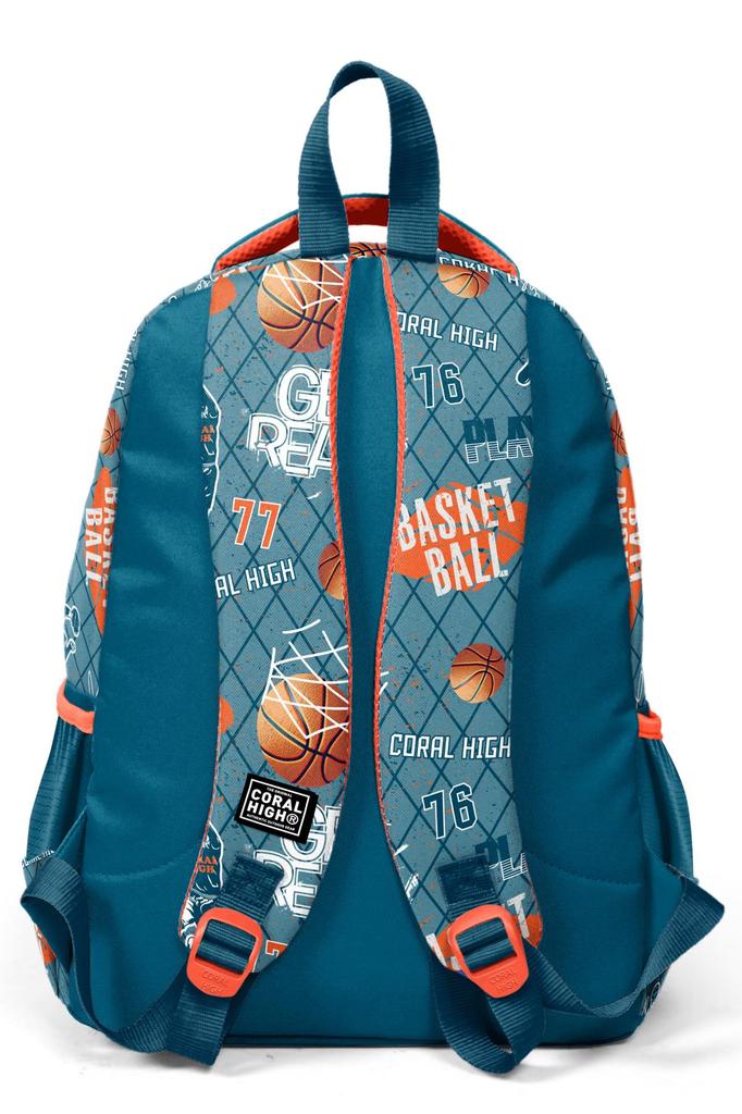 Tříkomorový školní batoh Coral High Kids Nefti Orange Basketbalový vzor 23651