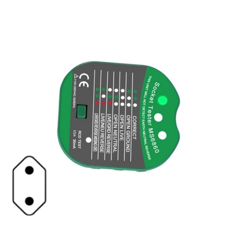 Socket Tester 110 to 250V Voltage Detectors with RCD Function & Polarity Check for Safe Electrical Wiring Inspection