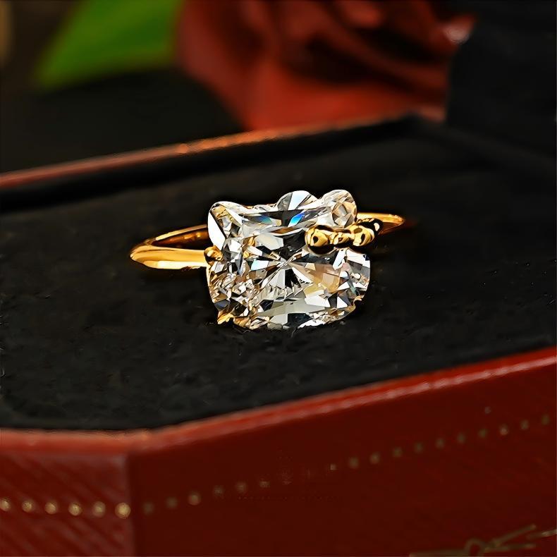 Dream Love Ring, Cat Bow Open Ring Inlaid with Zircon Cute Sweet Diamond Ring Engagement Ring 2026 Resizable
