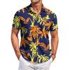 Men's Casual Loose Fit Short Sleeve Shirt Hawaiian Style Button Down Tropical Leaf Print Summer Beachwear Shirt
