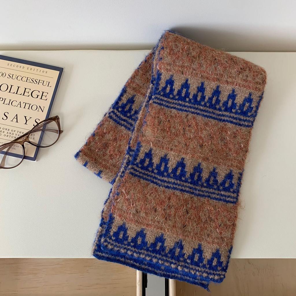 High-quality Scarf Women's Fair Island Jacquard Retro Knitted Autumn and Winter High-end Warm Versatile Scarf Men