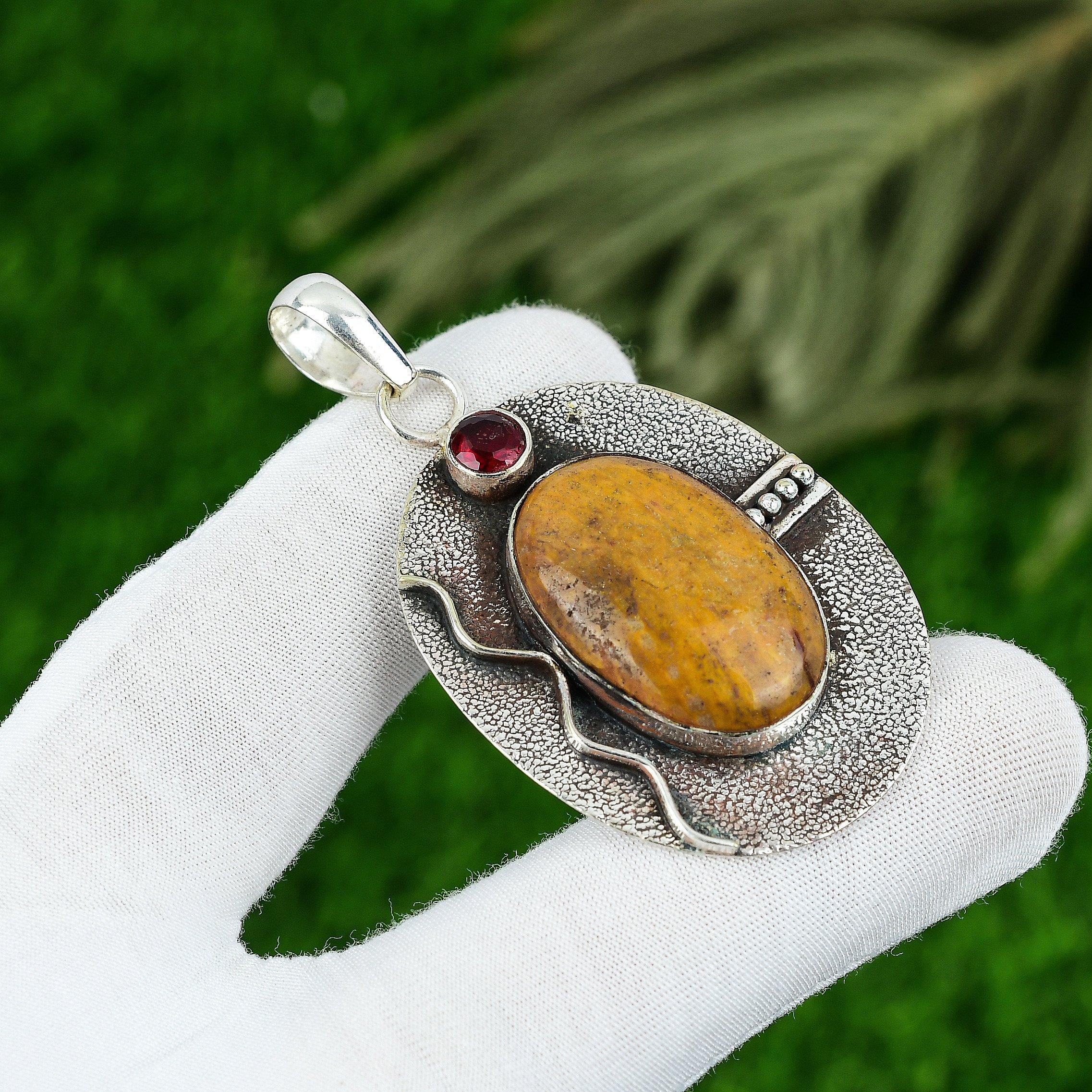 

925 Silver Oval Seam Agate Gemstone Rubillite Bezel Daughter Trendy Boho Pendant