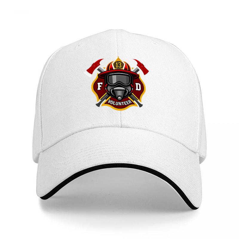 Volunteer Fire DepartUnisext Baseball Cap with Firefighter Helmet and Axes Emblem Black Adjustable Hat for Adults
