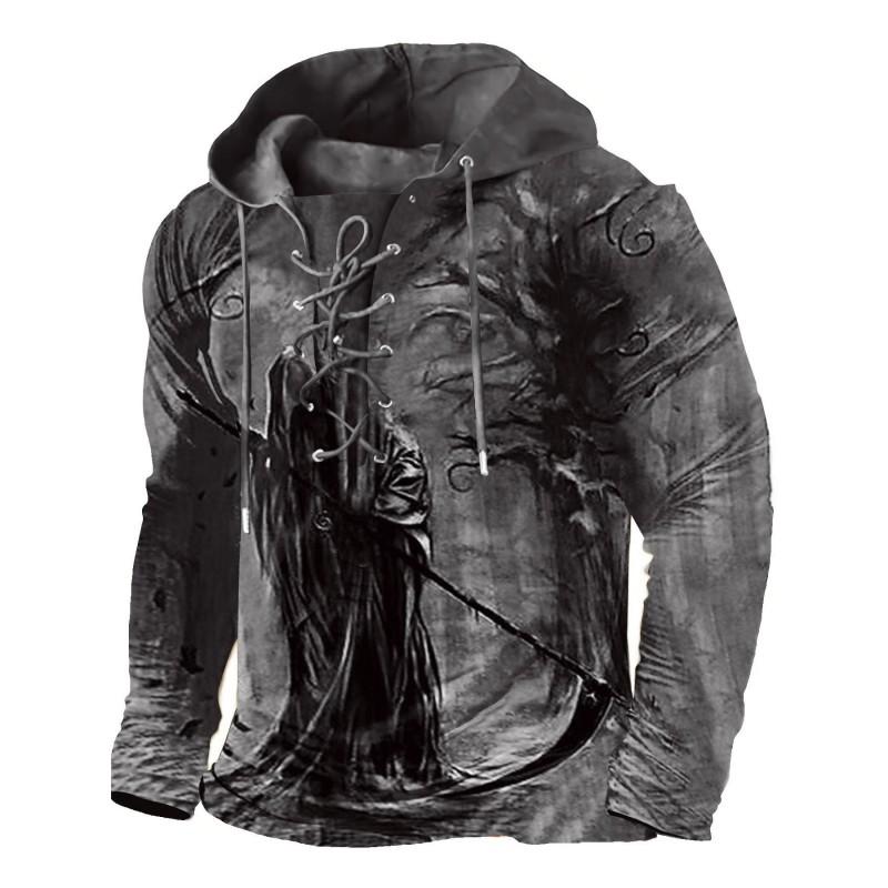 Herren Kapuzenpullover Lockerer Schnitt Mit 3D Digitalem Tierdruck Air Layer Stoff Langarm Freizeit Oberteil Alles