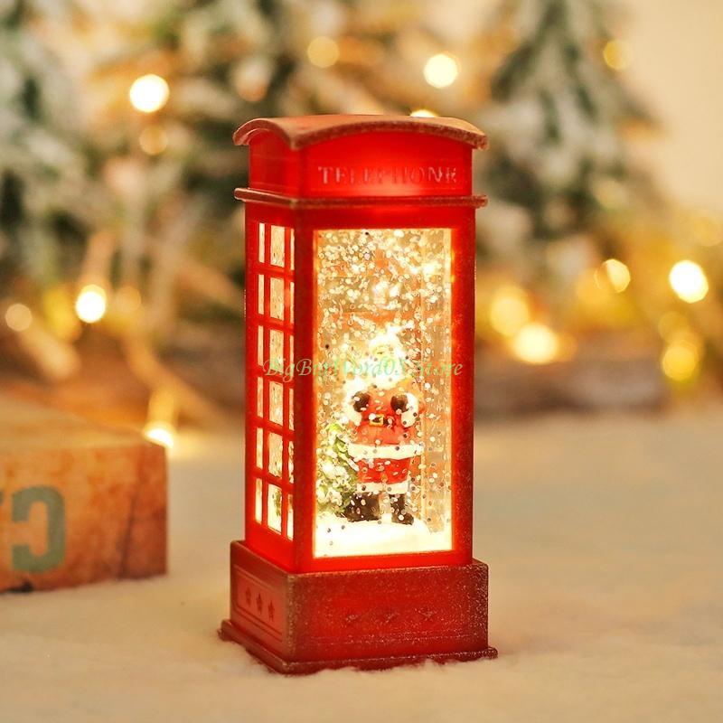 24TE Christmas Red Phone Booth Lantern Vintage Led Light Ornament Decor for Home Festival Birthday Party Background Decor