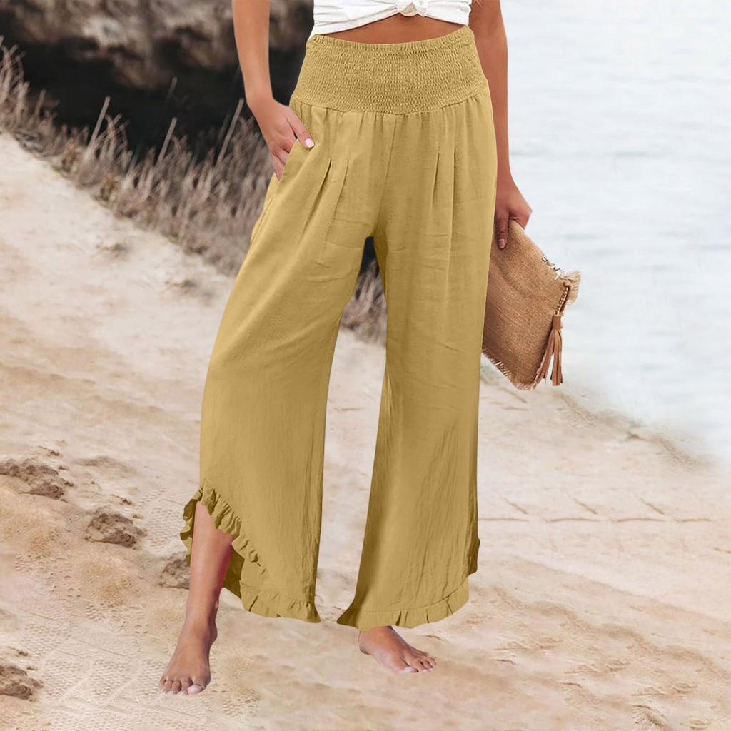 Womens Palazzo Pants Summer Casual Flowy Wide Leg Trousers Beach Travel Vacation Outfits