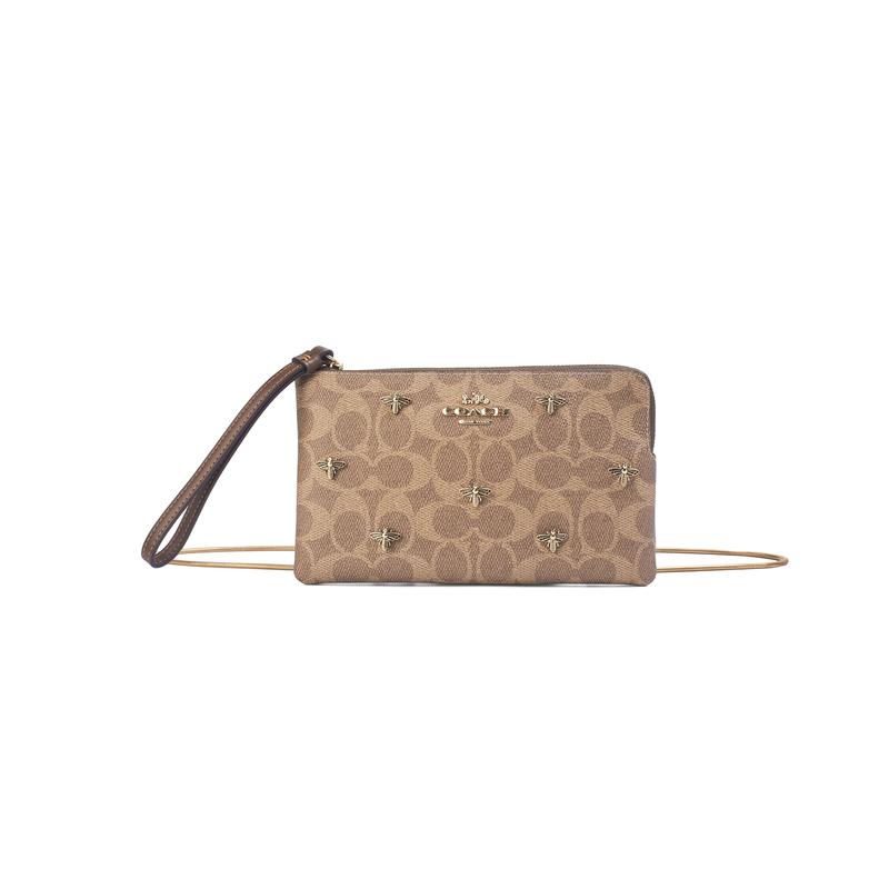 

COACH clutch bag [Customized bag] 19 Brocade Embroidery Small Flower Lace Decoration Fashionable and Versatile Simple and Advanced honey brown bee коричневий
