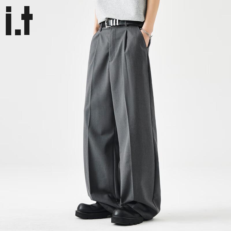 :CHOCOOLATE Commuter Anti-Wrinkle Dress Pants for Men, Spring And Summer Thin Loose Straight-Leg Draping Casual Trousers, Gray, 2XL