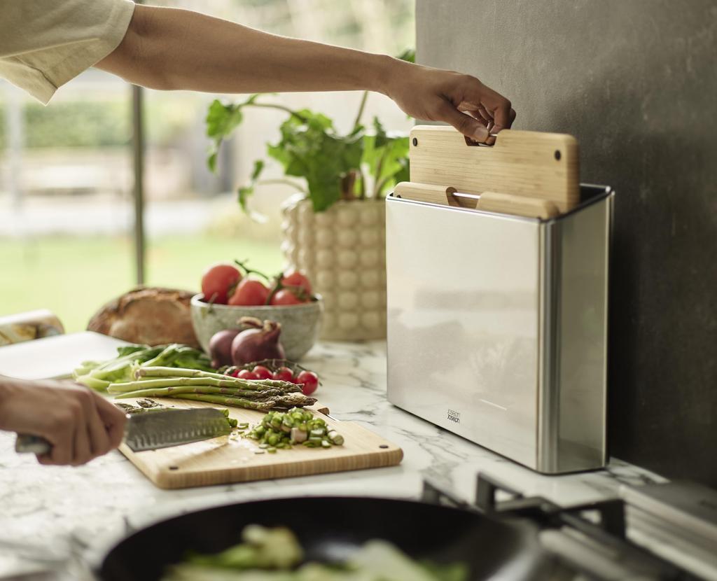 Joseph Joseph Folio Bamboo Cutting Board 38 X Made of with Stainless Steel Storage Kitchen Utensils for Cutting and Natural Materials 3-Piece Set,