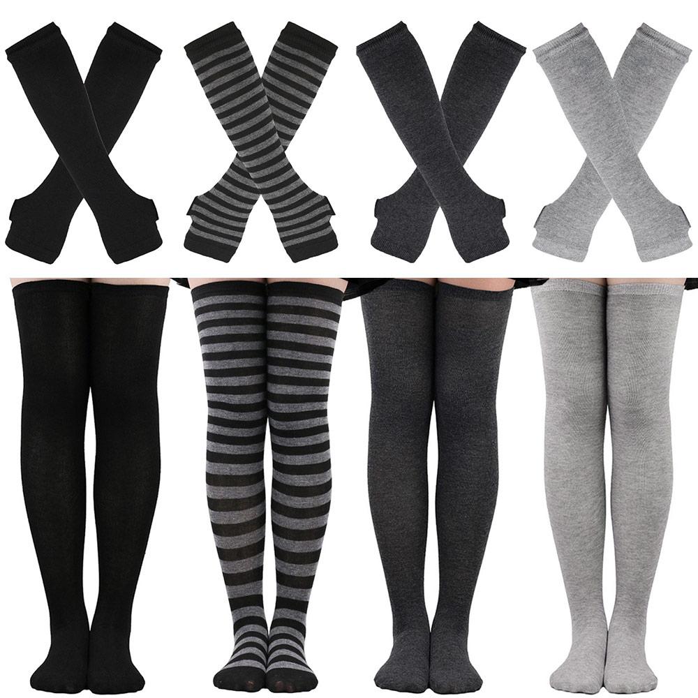 Striped Y2K Lolita Fingerless Gloves Gothic Long Winter Stockings  for Women
