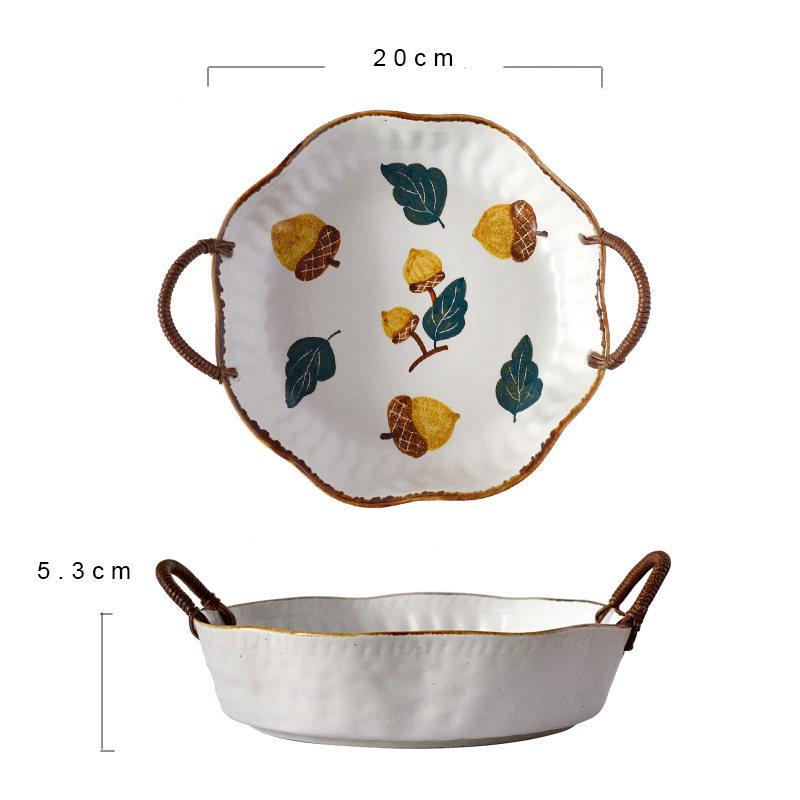 1 шт. Плетеная ручка Корзина для фруктов Ручная роспись Японский дизайн Ретро Двуручная Противоожоговая ручка Фруктовая тарелка Посуда 20x20x5.3cm