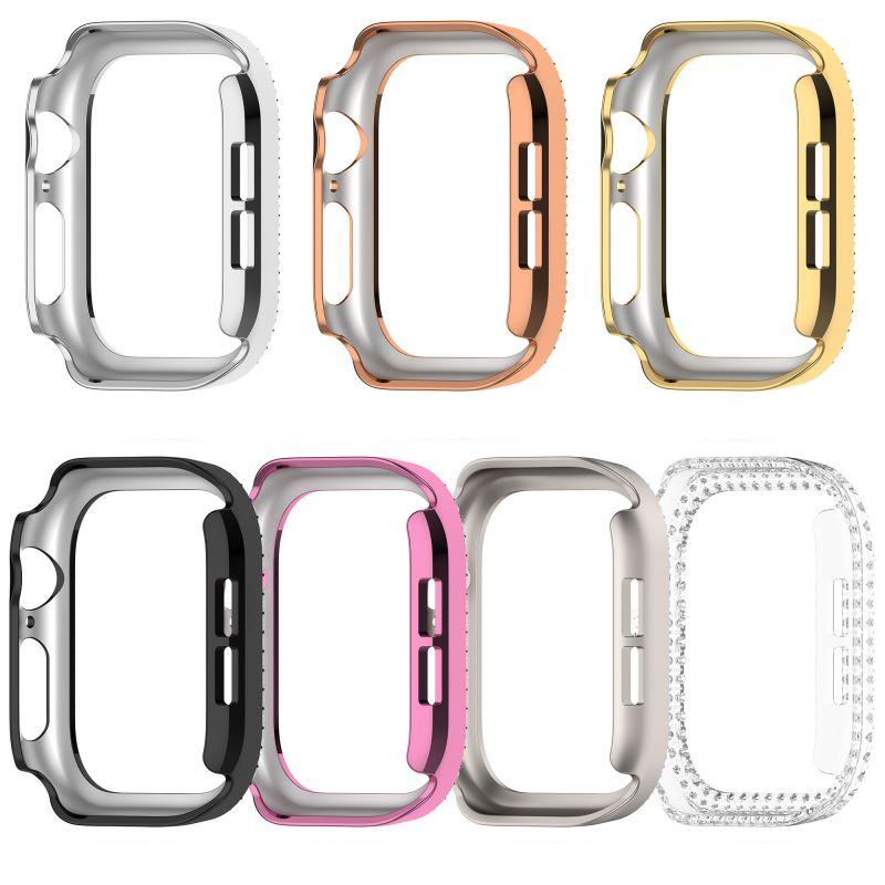 Bling PC Case For Apple Watch10 42mm 46mm Double Row Diamond Crystal iWatch Series 10 PC Protective Cover Watch Strap Protector Band
