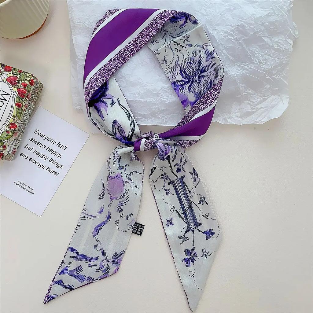 26 Letter Printed Headband 100x6cm Fashion Small Silk Scarf For Women New Design Brand Scarves Women's Bags Hair Tie Accessories