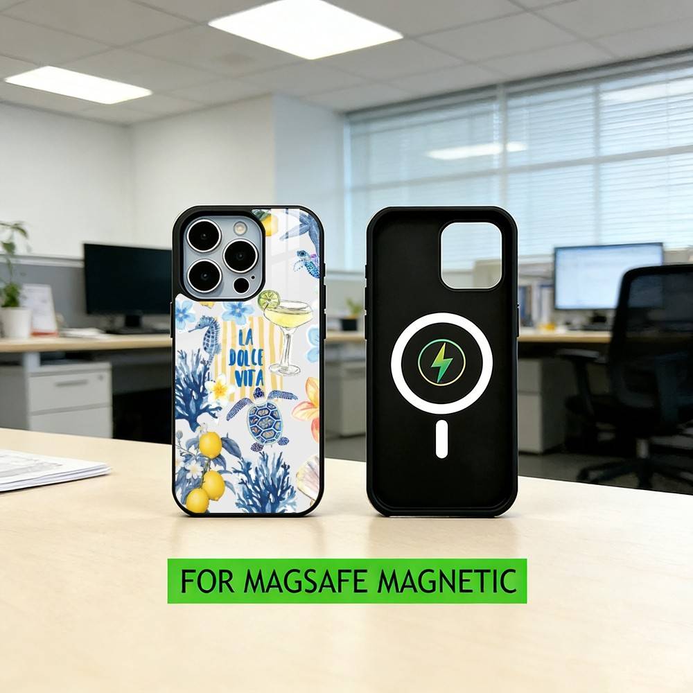 Ocean Wine Glass Lemon Phone Case For iPhone17,16,15,14,13,12,11 Plus,Pro Magnetic For Magsafe Wireless Charging