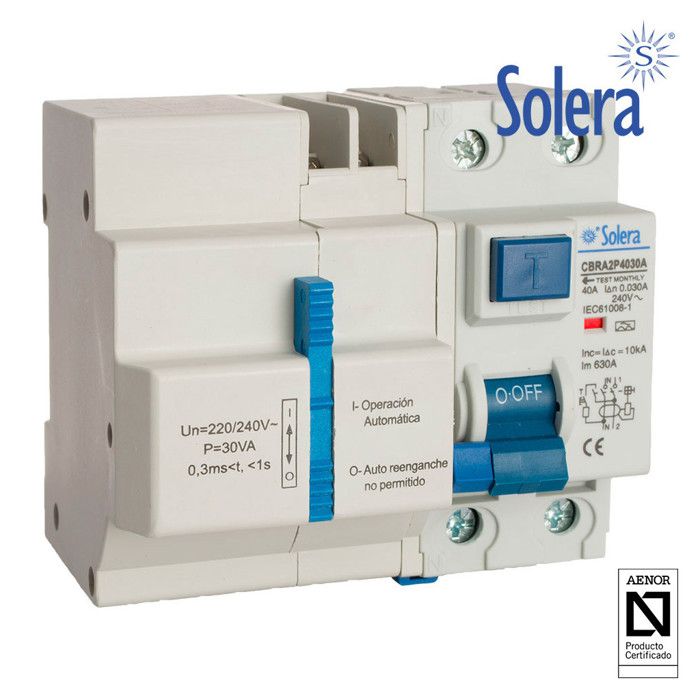 Différentiel - SOLERA - Cbra2p4030a - 2p - 40a - 30ma - Reconnexion automatique
