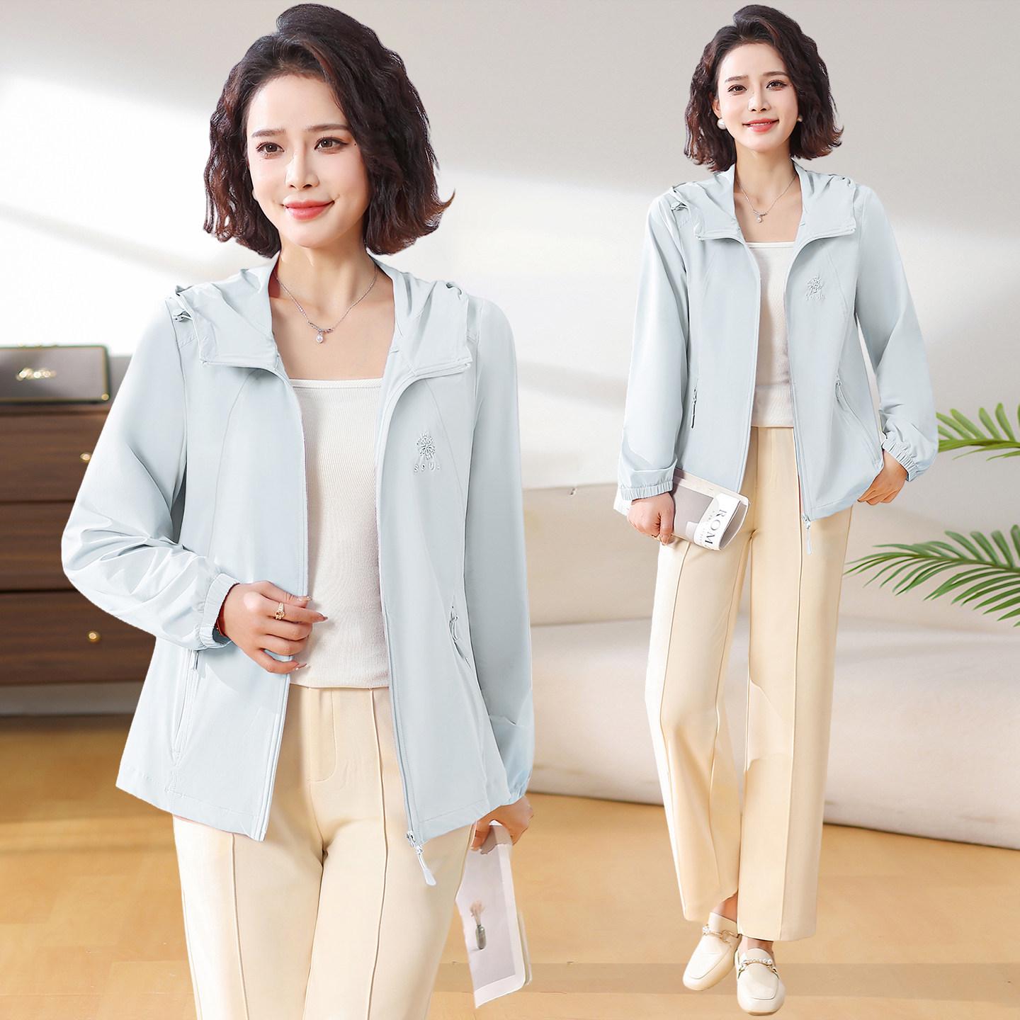 

2026 Stylish Hooded Spring Jacket for Middle-Aged & Elderly Women - Age-Reducing Design for Spring & Autumn 2XL for approx. 105-120 jin синий