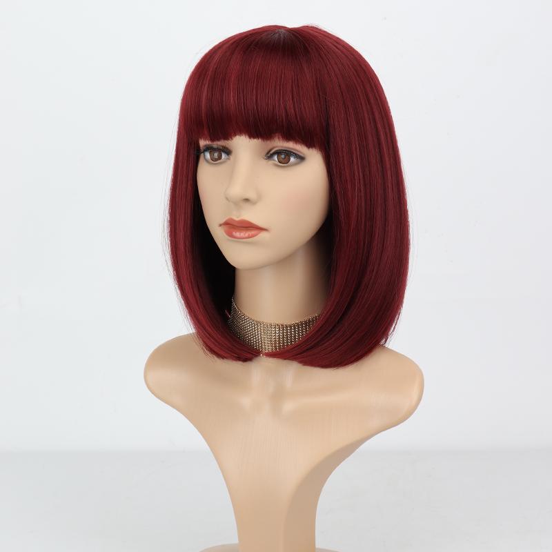 

MERISIHAIR женский короткий прямой коричневый парик Боб с челкой из синтетического волокна длиной до плеч, натуральный коричневый парик для повседневного ношения