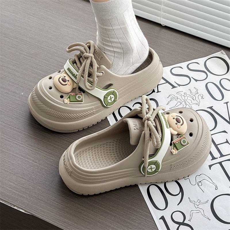 3823 Music strap hole shoes fashion shoelaces thick sole non-slip bag head cool slippers