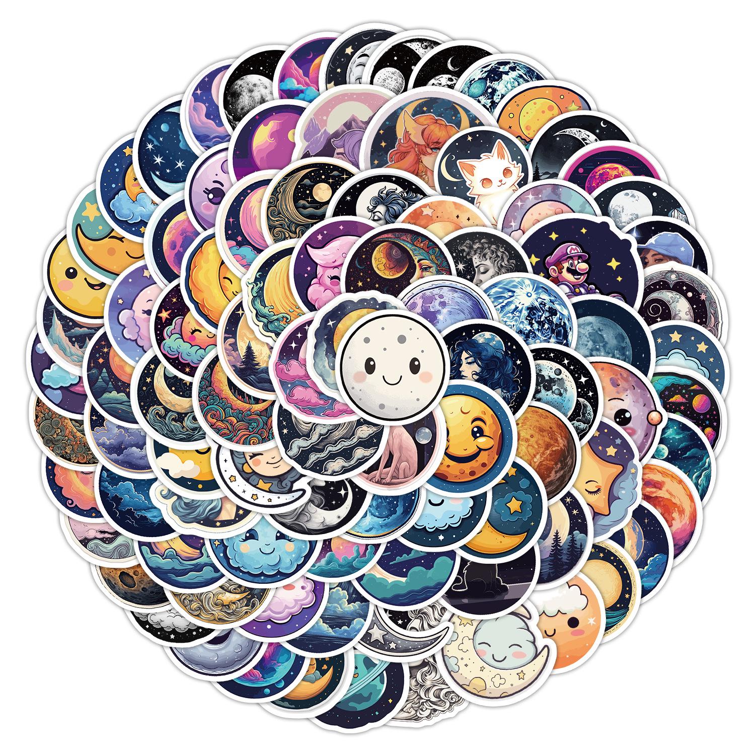 Waterproof Moon Graffiti Stickers: 100 Creative Cartoon Designs for Cars, Phones, and Cups