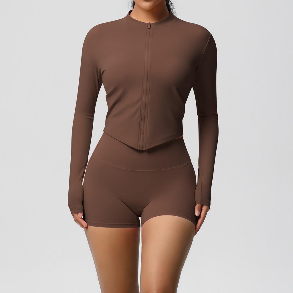 Double-sided Brushed Solid Color Tight Zipper Jacket Yoga Suit Sports Running Fitness Suit For Women