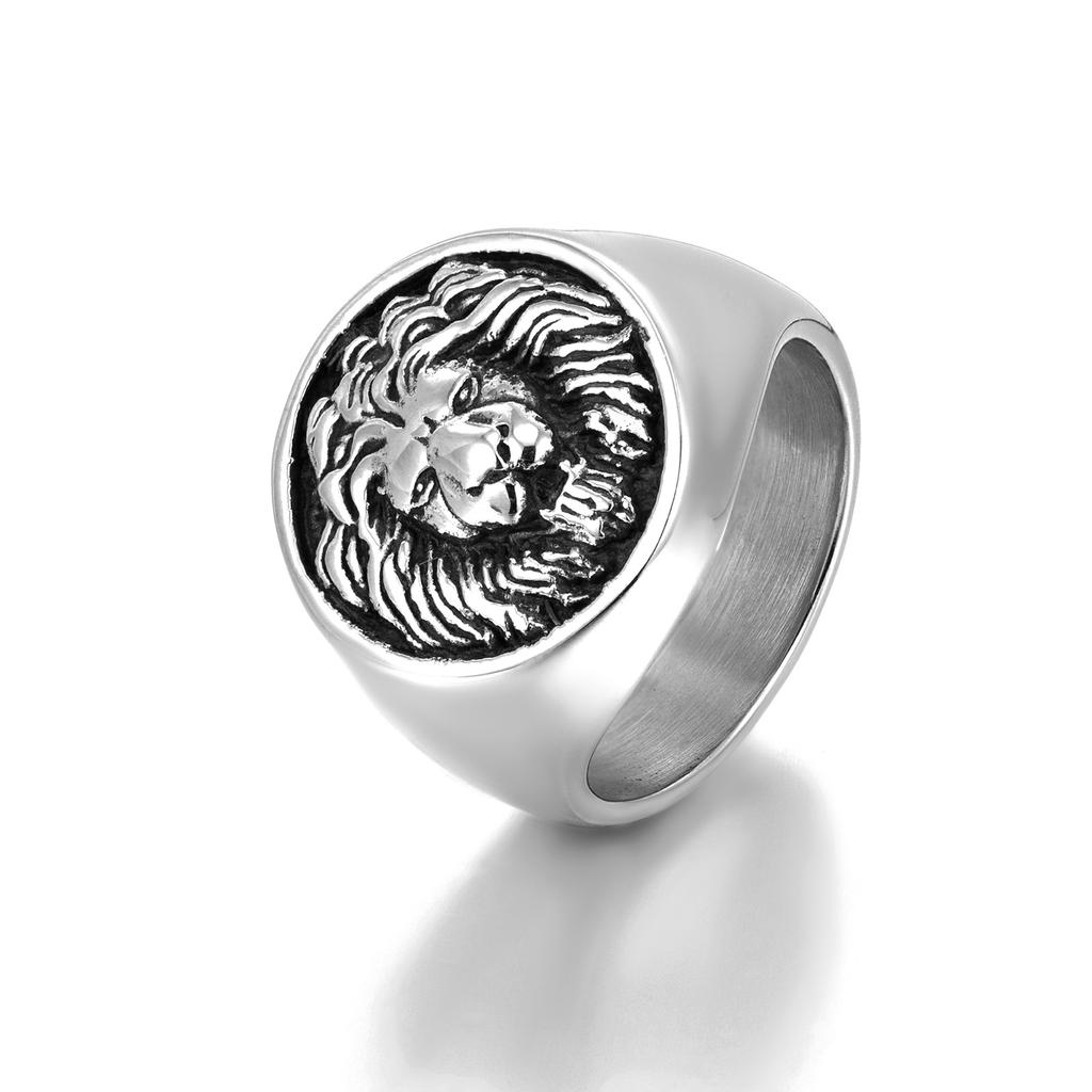 Vintage Lion Head Stainless Steel Mens Ring Bold Animal King Titanium Steel Ring for Men Stylish Jewelry
