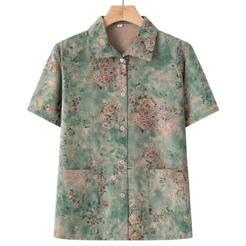 

2026 New Style Summer Short-Sleeve Cardigan Tops for Middle-Aged and Elderly Women XL (Recommended 80-95 jin)