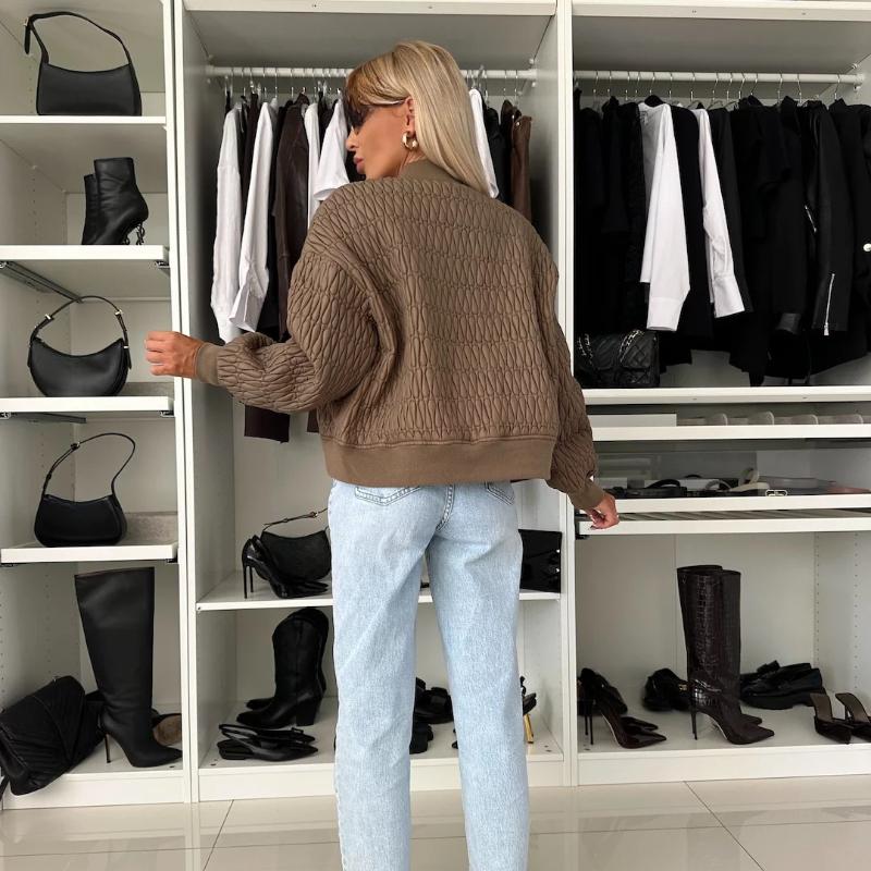 Módní Stojánek Límec Dlouhý rukáv Krátké Kabáty Podzim Zima Elegantní Kostkovaný zip Svrchní oděvy Ženy Ležérní Jednobarevné Bundy