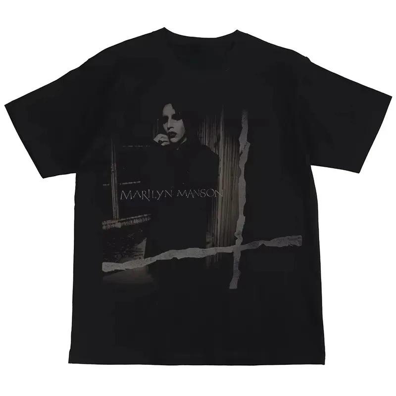 Gothic Rock Marilyn Manson Fan Tees Vintage Death Hype T-shirts Men Women Oversized Y2k 90s Pure Cotton Streetwear Clothing Tops