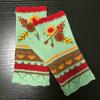 Vintage Multicolor Knitted Gloves with Floral Winter Warm Fingerless Gloves Knit Gloves for Girls Women