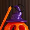 Felinar Portabil din Plastic în Formă de Dovleac Lumină de Halloween Dovleac Luminos cu Baterii Dovleac Luminat cu Pălărie de Vrăjitoare pentru Exterior Interior Casă Bântuită