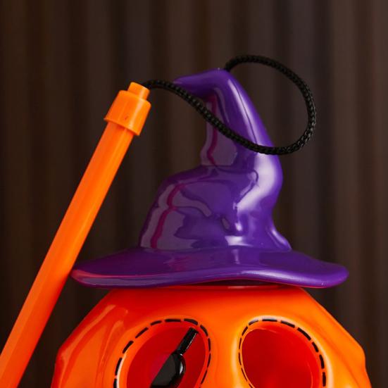 Felinar Portabil din Plastic în Formă de Dovleac Lumină de Halloween Dovleac Luminos cu Baterii Dovleac Luminat cu Pălărie de Vrăjitoare pentru Exterior Interior Casă Bântuită