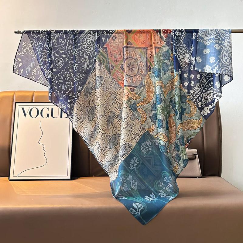 French retro ethnic style 111 imitation silk scarf large square scarf with shawl beach towel for women in spring and autumn