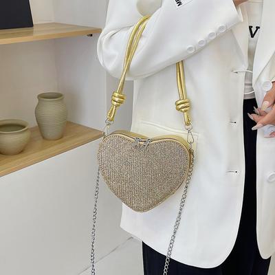 Mode Pailletten Herzform Schultertasche Kettenriemen Umhängetaschen für Frauen Täglich Gebraucht Damen Handtaschen und Geldbörsen