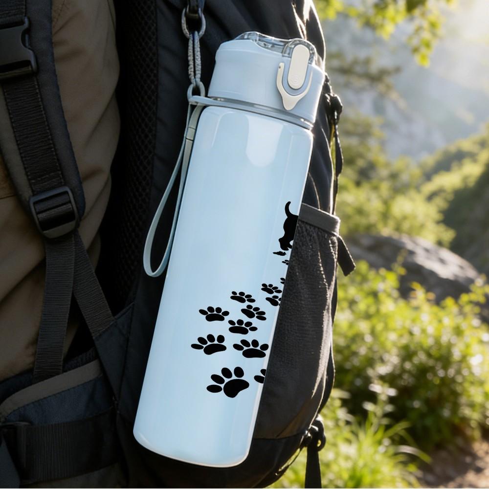 1PC Bird Footprint Trail Line Art Print 750ml Color Plastic Sports Water Bottle Leakproof Flip Straw Lid Suitable for Sports Office Home Use