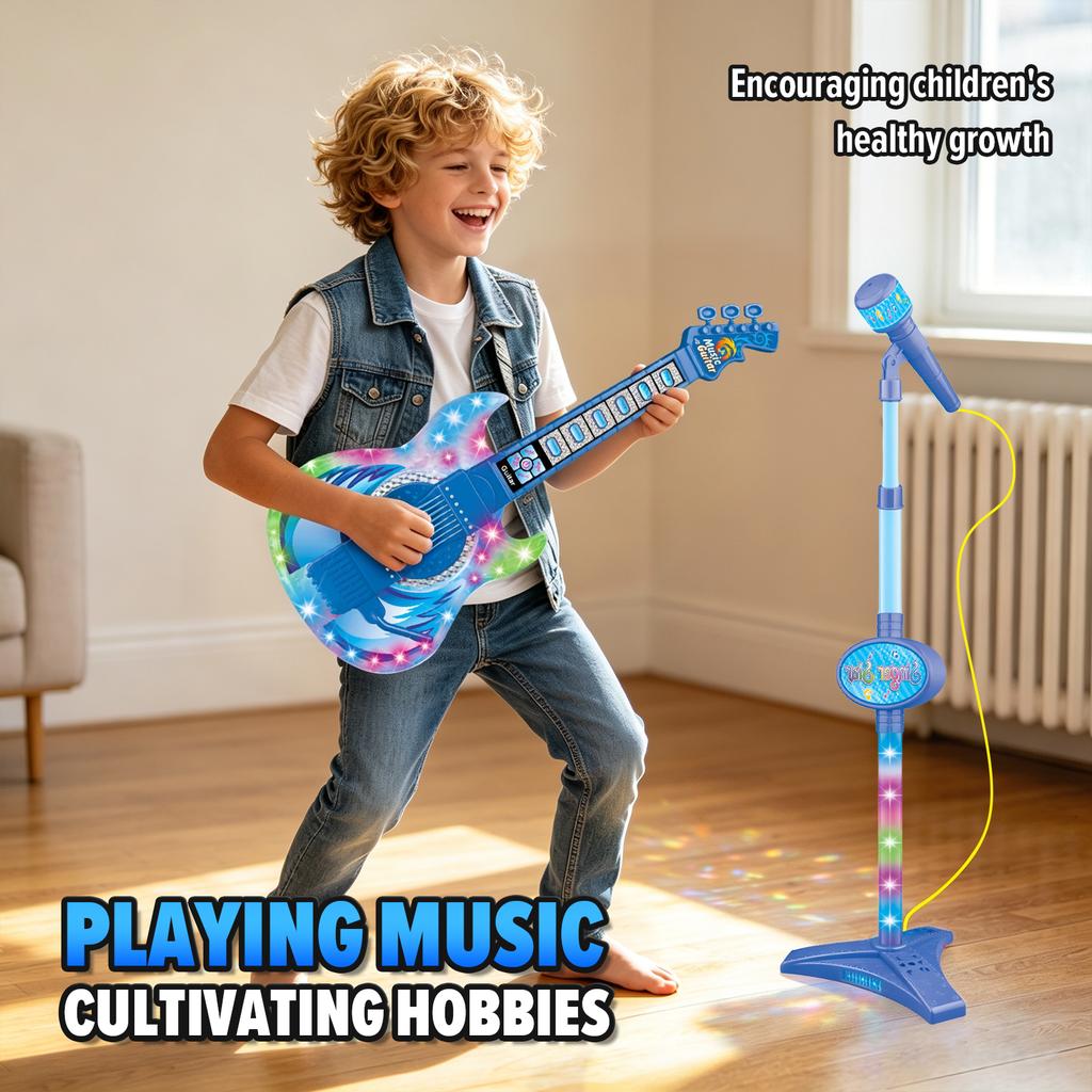 Electric Guitar Electronic Musical Instruments Multi-functional Kids' Microphone Sing Song Educational Games Toys for Girls Boys