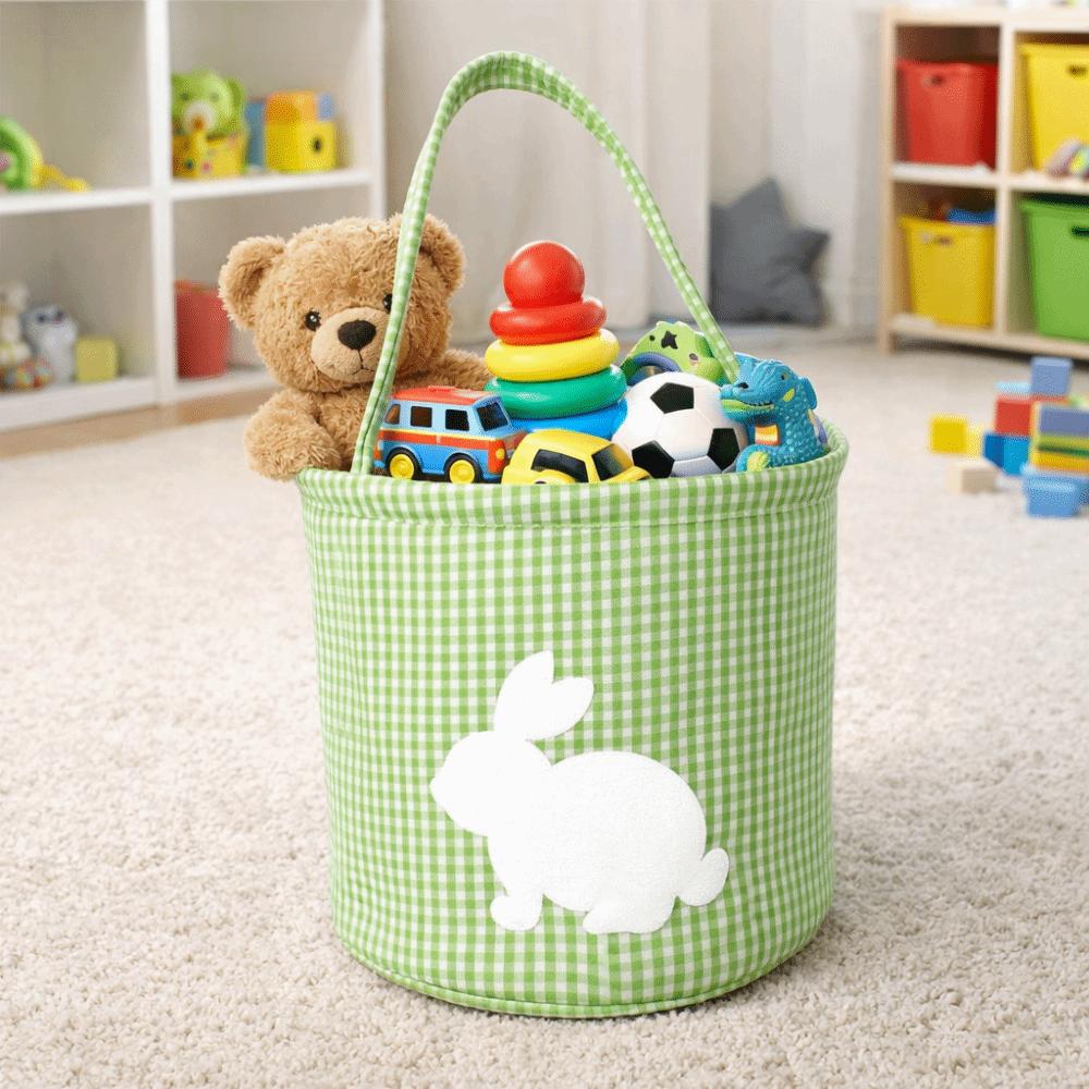 Cloth Easter Rabbit Basket Plaid Easter Egg Hunt Basket Tote Plaid Basket  Household Use