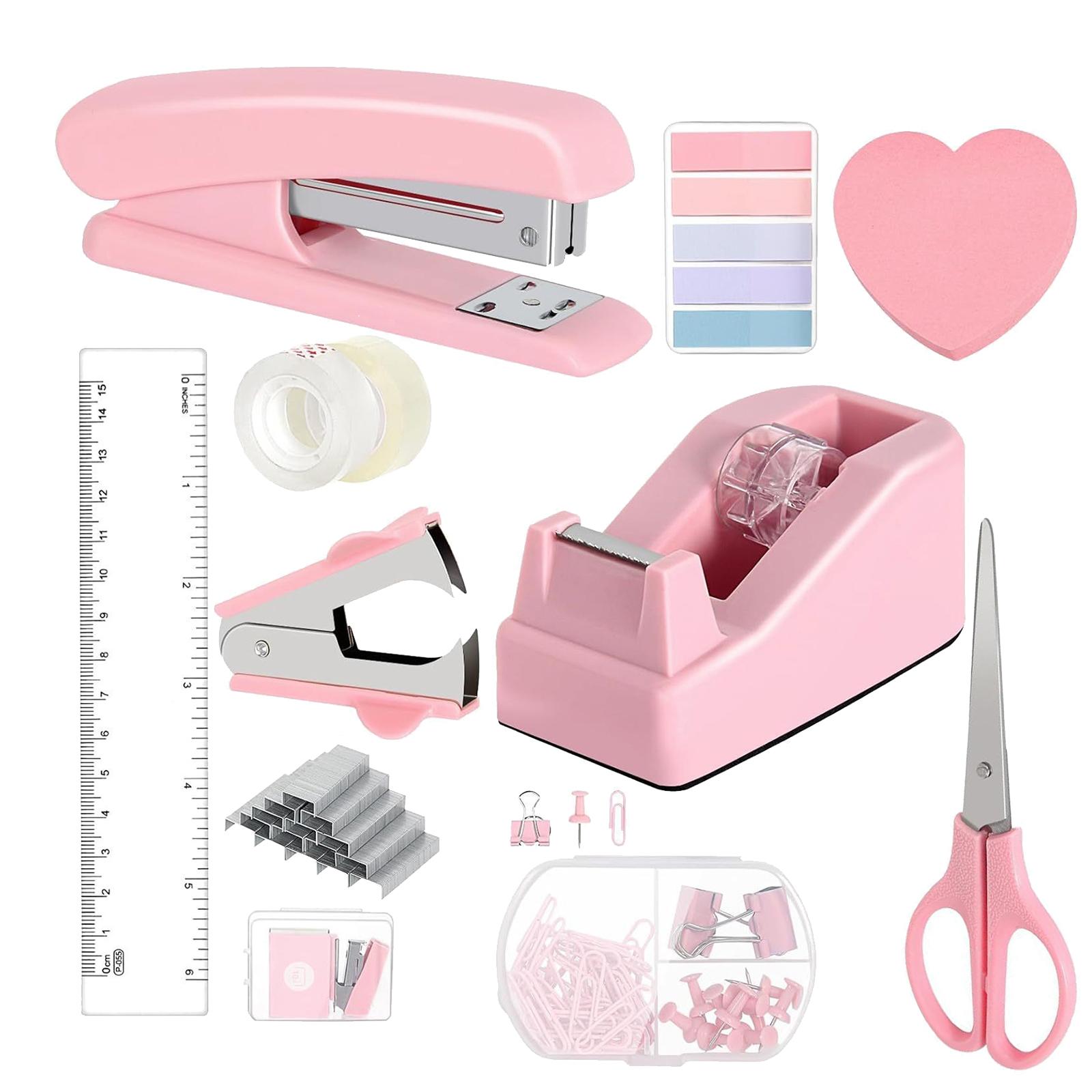 

Настольный набор Степлеры Диспенсер для скотча Скрепки Набор канцелярских принадлежностей Линейка Удалитель скоб Настольные принадлежности Школьные принадлежности розовый