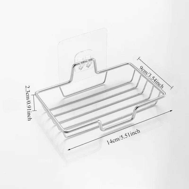 Stainless Steel Bathroom Soap Holder Wall Mounted No Drilling Kitchen Sponge Tray Holder Organizer Sticky Shower Soap Dish Rack
