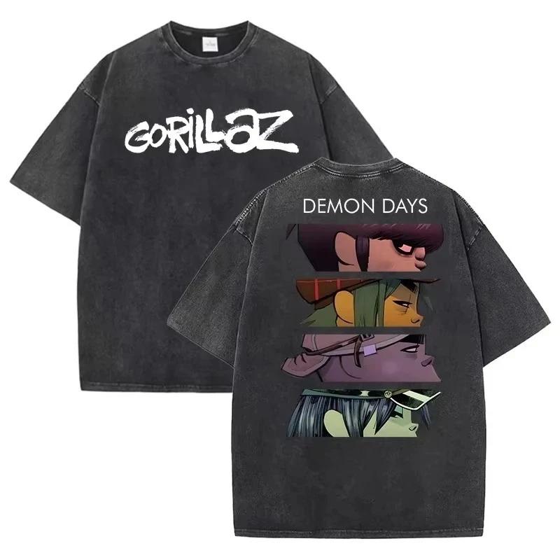Gorillaz Print Cotton T-Shirt Graphic Print Washed Cotton 2XL