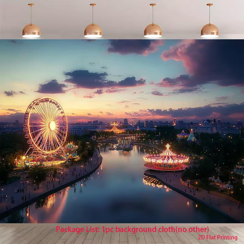 2D Vibrant Amusement Park Tapestry, 2D Flat Printing Ferris Wheel Background Cloth for Home 47.2x31.5inch/120*80cm